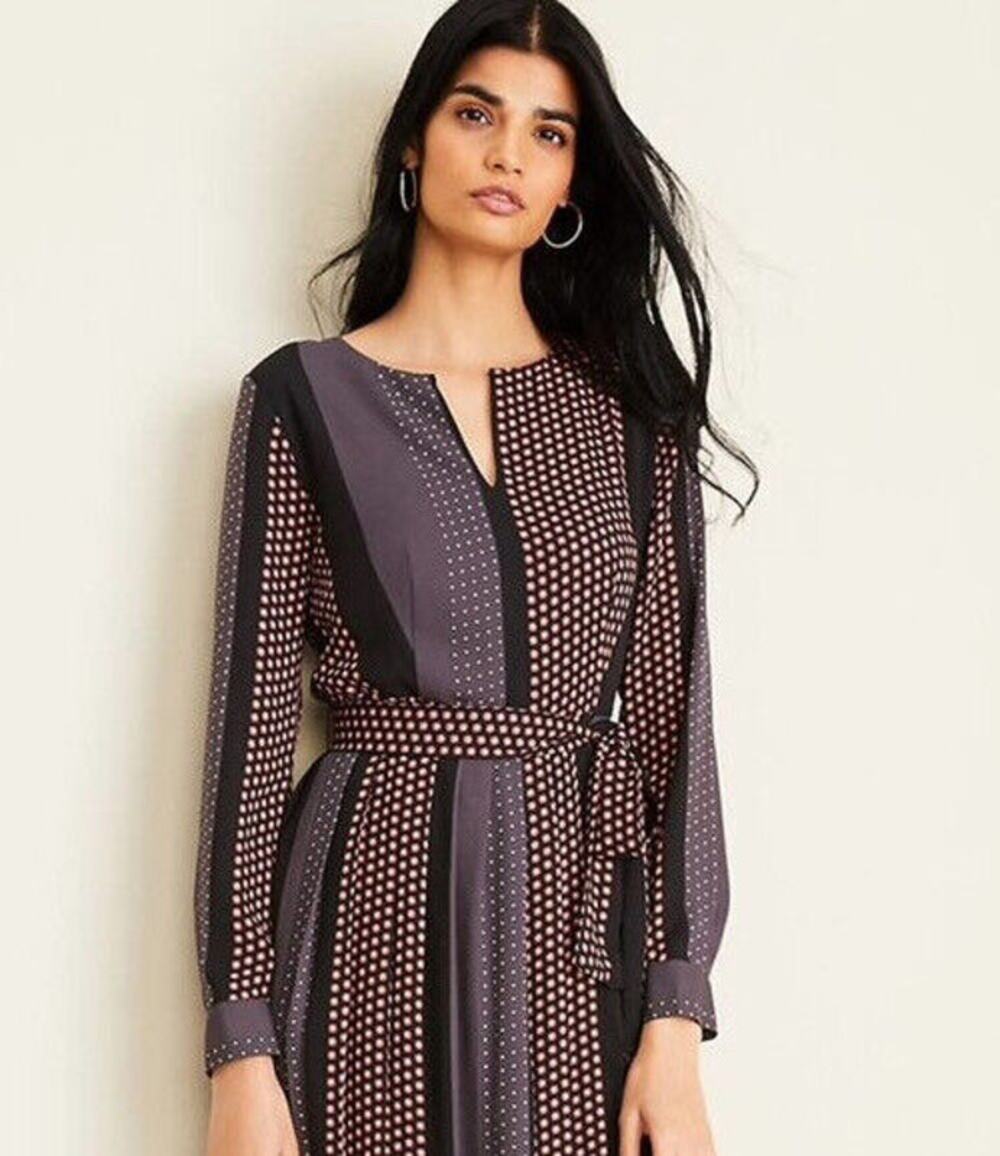 Ann Taylor Patchwork Mixed Print pleated Dress 6